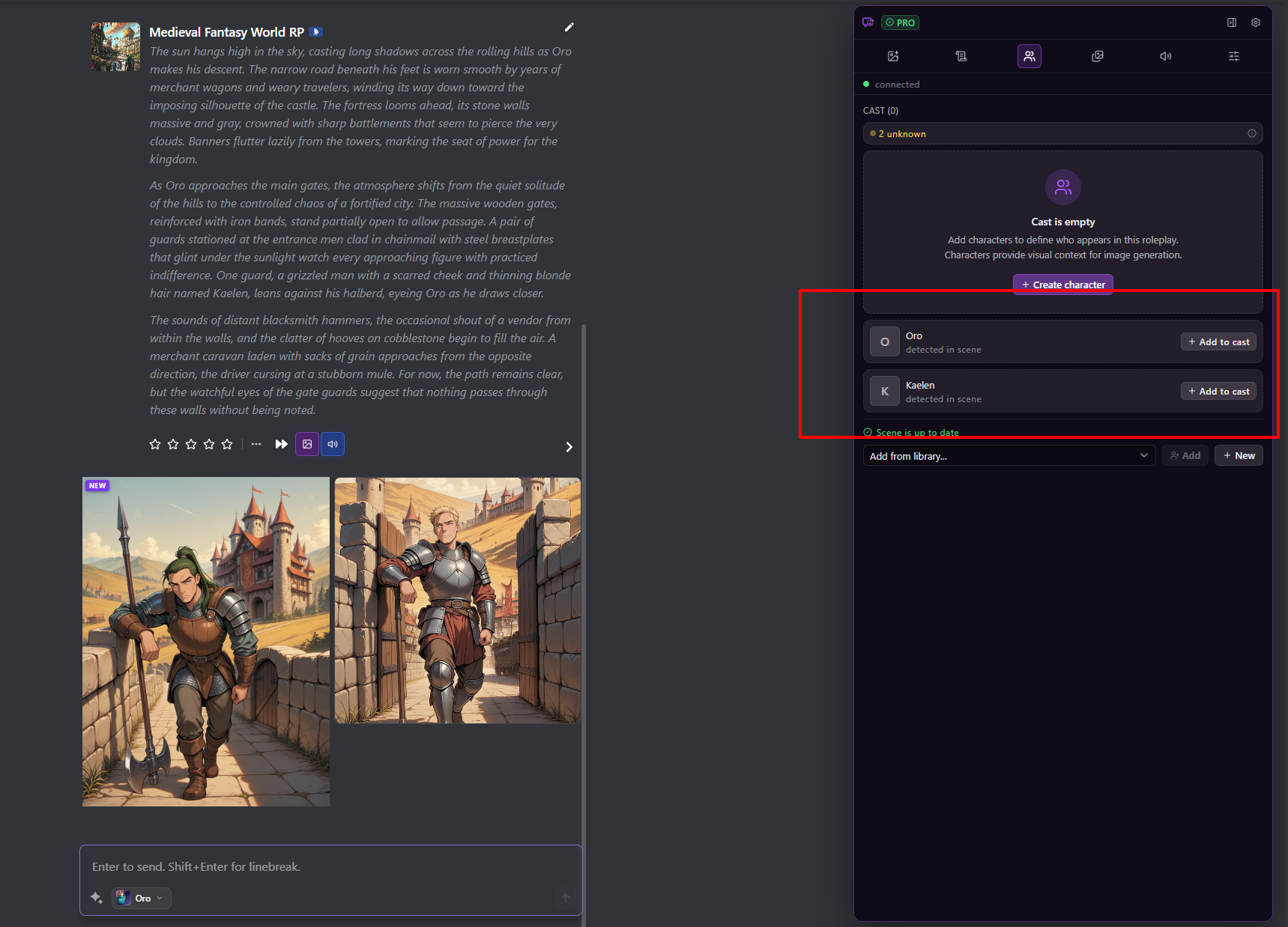 Cast tab offering to add Oro and Kaelen after detecting them in the scene