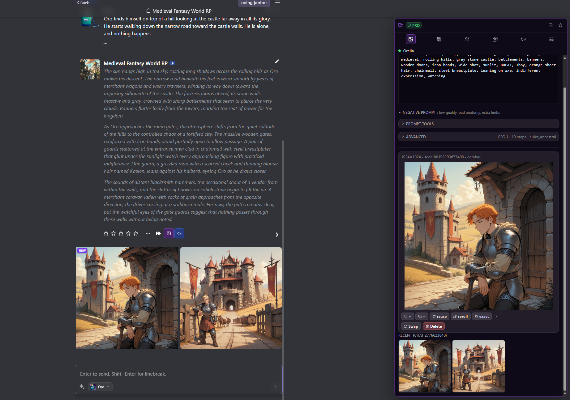 Generated fantasy images displayed inline in chat and in the Toolkit panel