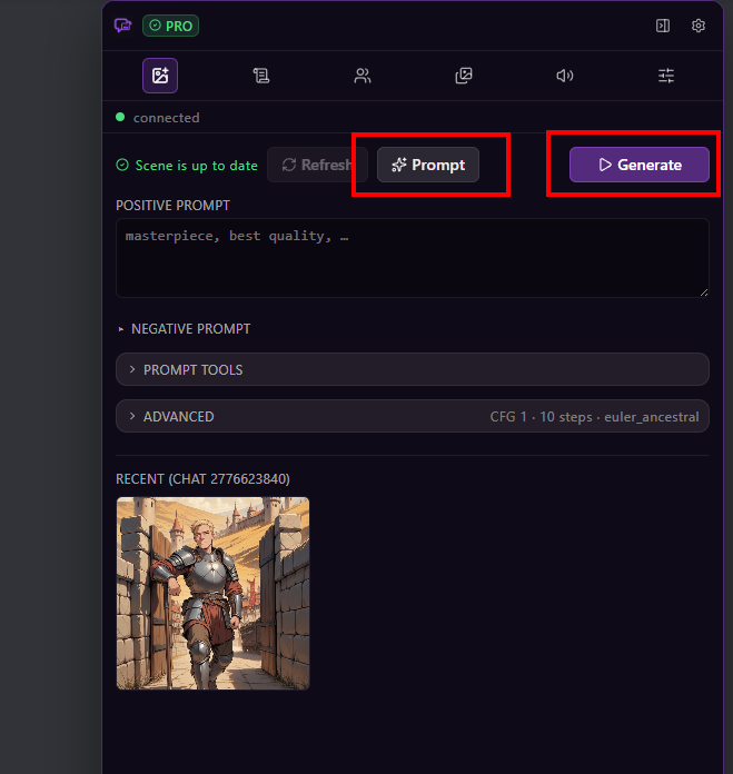 Generate tab highlighting the Prompt and Generate controls