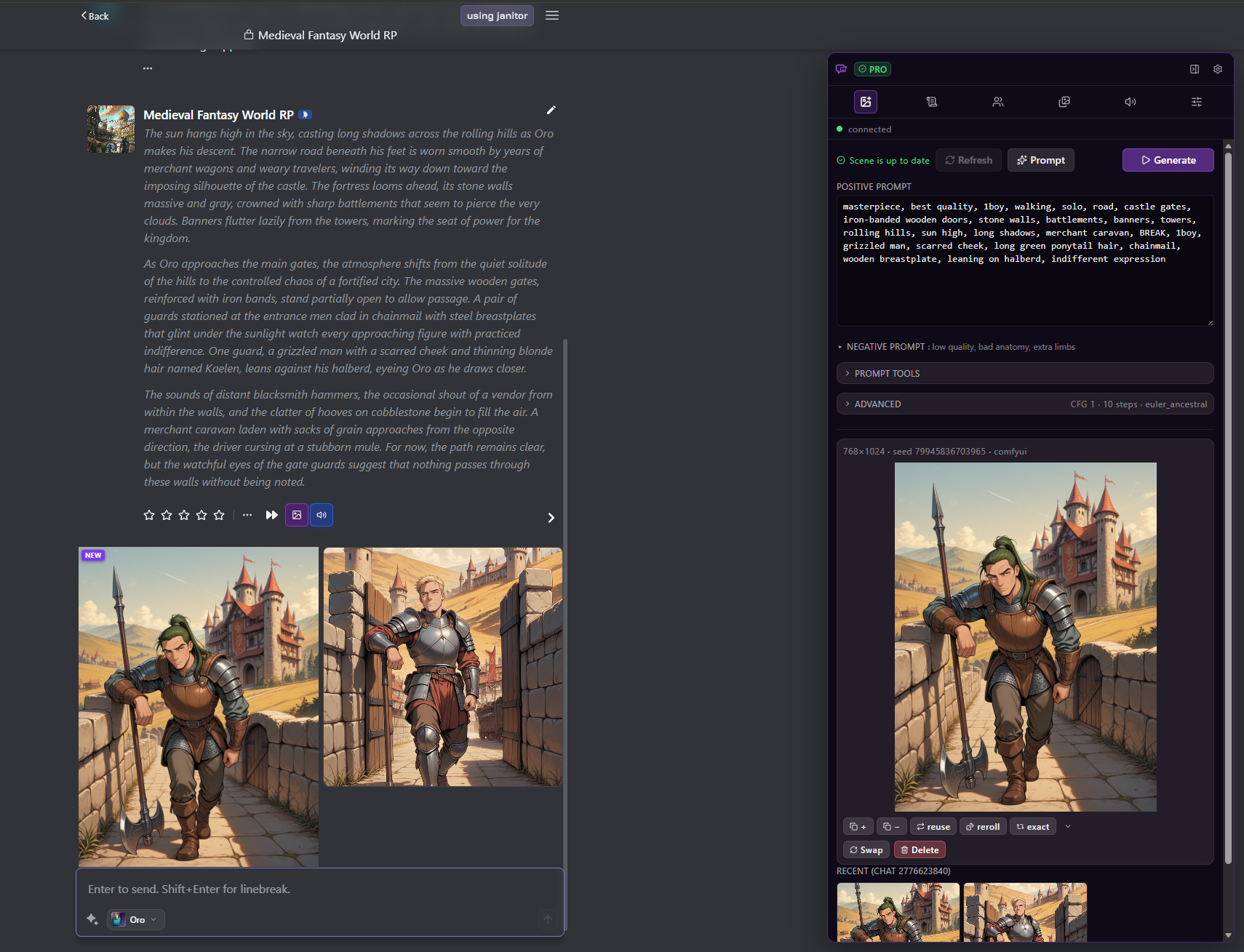 Corrected prompt and newly generated image showing Kaelen with green hair